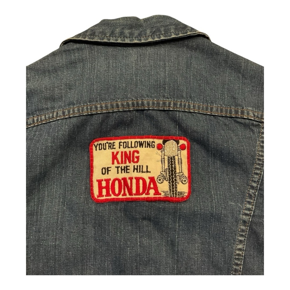 Vintage Denim Jacket Honda Patch Trucker Distressed Dark Wash - Picture 4 of 10